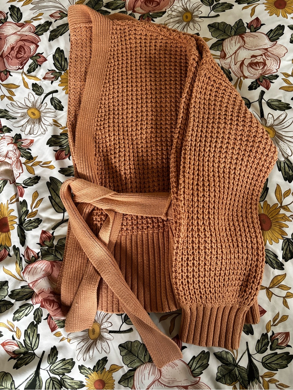 UpWest Waffle-Knit Belted Cardigan - Dusky Rose